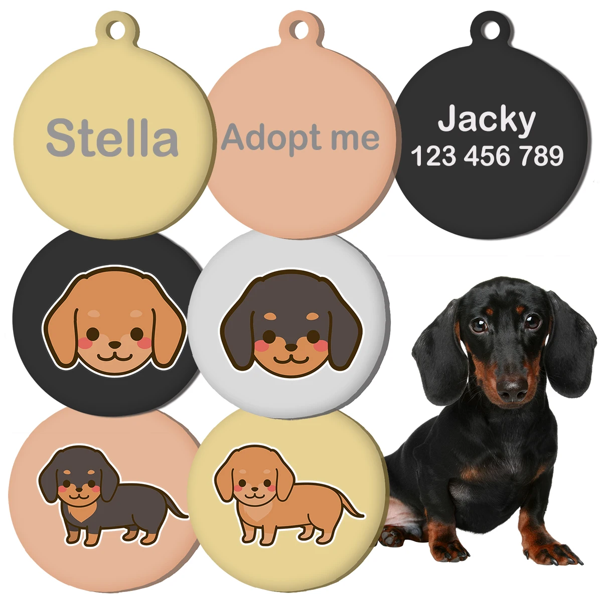 Dachshund Name Tag Engraved ID Custom Stainless Steel Name Tag For Dog Collar Anti Loss Pet Nameplate Personalized Tag