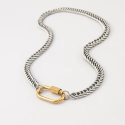 Women Men Statement Stainless Steel Carabiner Clasp Necklace Chunky Thicker Heavy Chain Golden  Jewelry Collar Choker