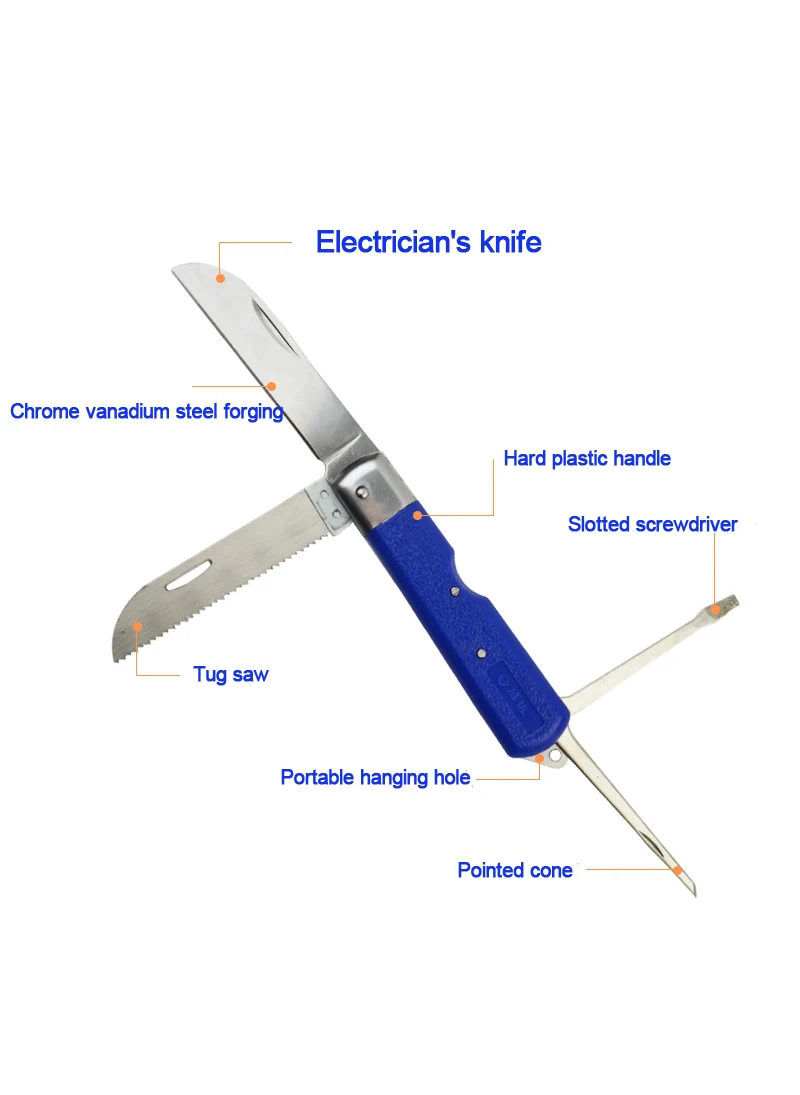 Four-in-one electrician's knife, multi-function folding knife for stripping wires and cables