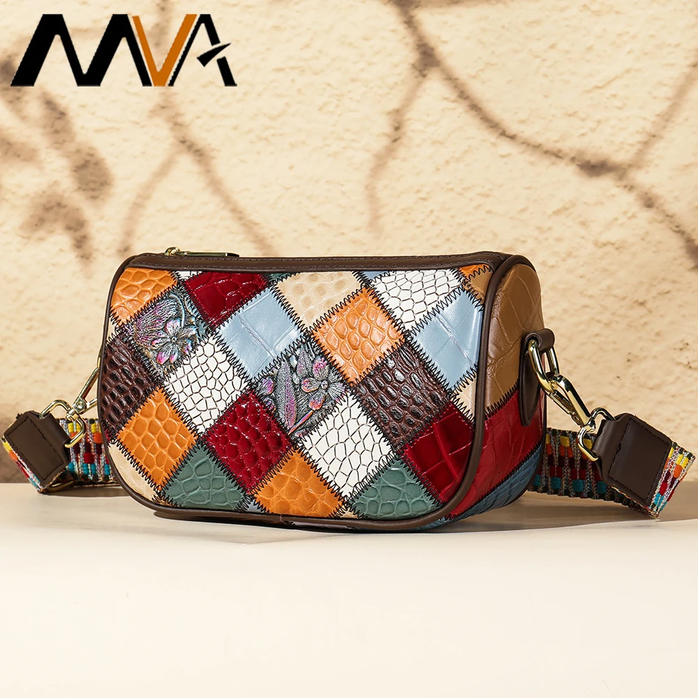 MVA Designer Women Patchwork Crossbody Bag Genuine Leather Handbag Female Woman Shoulder Bag Fashion Colorful  Bolsa Purse New