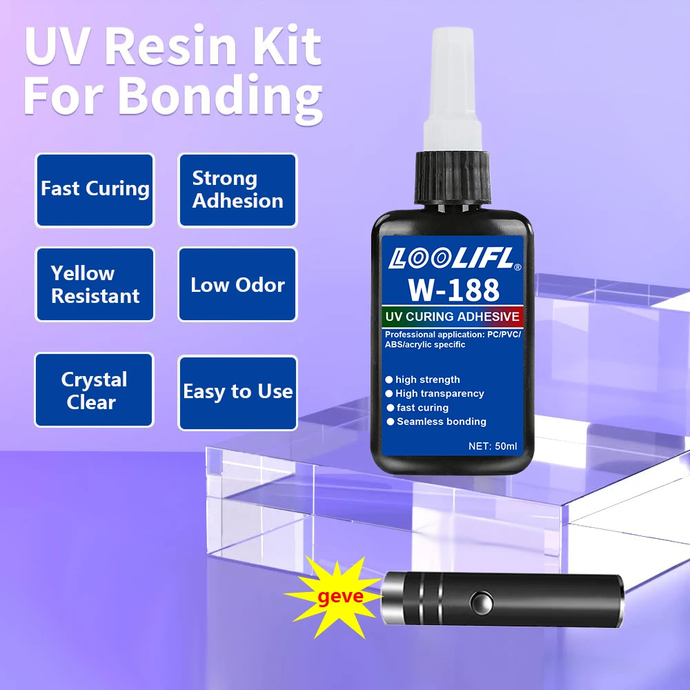 50g UV Resin Kit with Light, 5-Second Fast Curing UV Glue, Resin Transparent Repair, Jewelry, Acrylic, Glass, Craft DIY Bonding