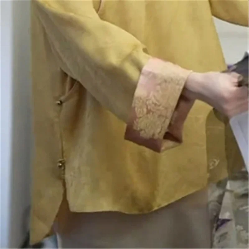 2025 neue Sommer Langarm Gelb Bluse Frauen Casual Lose Oansatz Luxus Shirt Frauen High-end-Jacquard Tops Weibliche