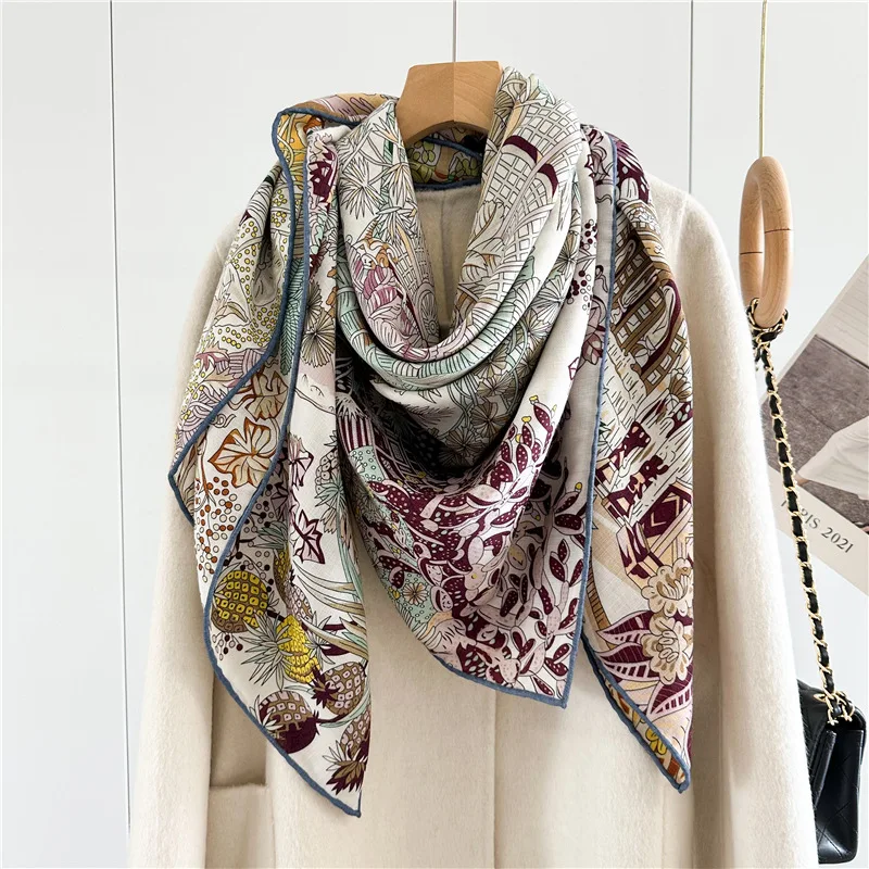 Womens Luxury Winter Wool Blanket Scarf Shawl Double Sided Printing Extra Large Square Wool Poncho Echarpe 135x135CM