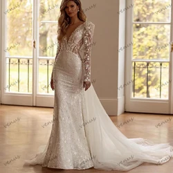 Exquisite Wedding Dresses Sexy Deep V-Neck Backless Bridal Gowns Lace Appliques Floor Length Robes For Brides Vestidos De Novia