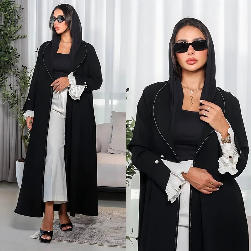 

Mq170 Modest Women's Fashionable Summer Casual Sleeve Slit Pleated Craft Jacket Robe Abaya Ramadan Dubai Luxury Islam Elegant