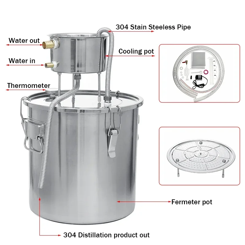 

6L 22L 35L Home Brew Moonshine Distiller Copper Alcohol Distillery Stainless Boiler for Water Essential Durable Oil Brew Kit