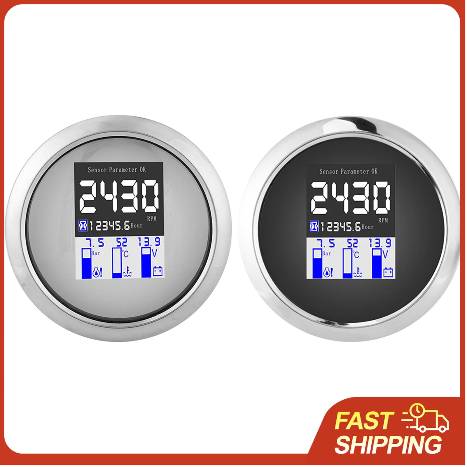 

3.3" Multifunction Gauge Monitor, RPM Oil Temp Voltage J1939 CAN Bus for Excavator Truck Tractor Marine IP67 Waterproof