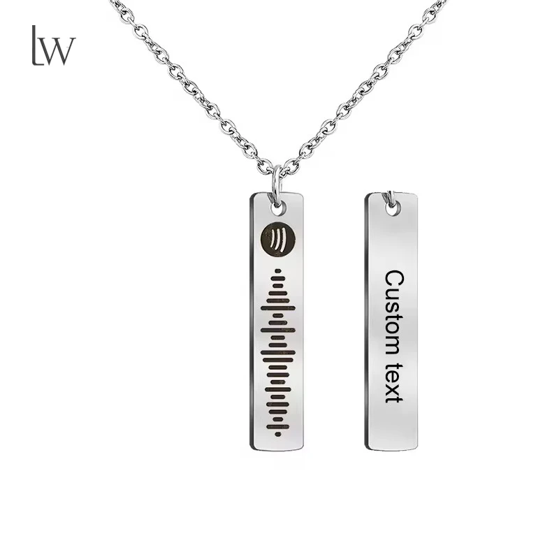 

Personalized Music Spotify Scan Code Necklace Custom Bar Pendant Necklace for Women Engraved Name Stainless Steel Necklace