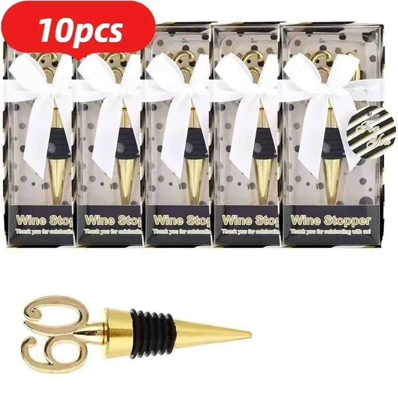 10pcs Number 60 Bottle Stopper,60 th Birthday Party Gifts For Guests, Golden Metal Red Wine Stopper, Wine Bottle Cork
