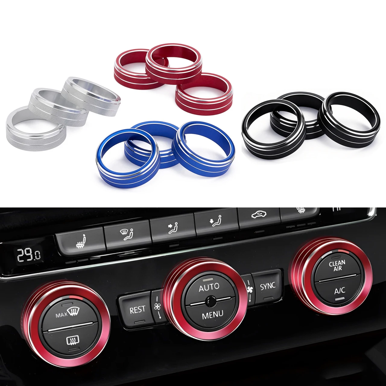 AC Control Knob Decoration Ring Car Stickers For VW Tiguan Atlas T-roc Ateca FR Passat B8 Variant 2017-2019 Interior Accessories