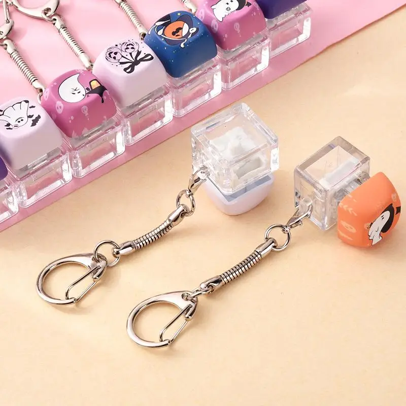 (.) Halloween Keyboard Keychain Mechanical Button Fidget Key Switch Caps Finger Toys Relief Stress Small Gifts Car Key Ring