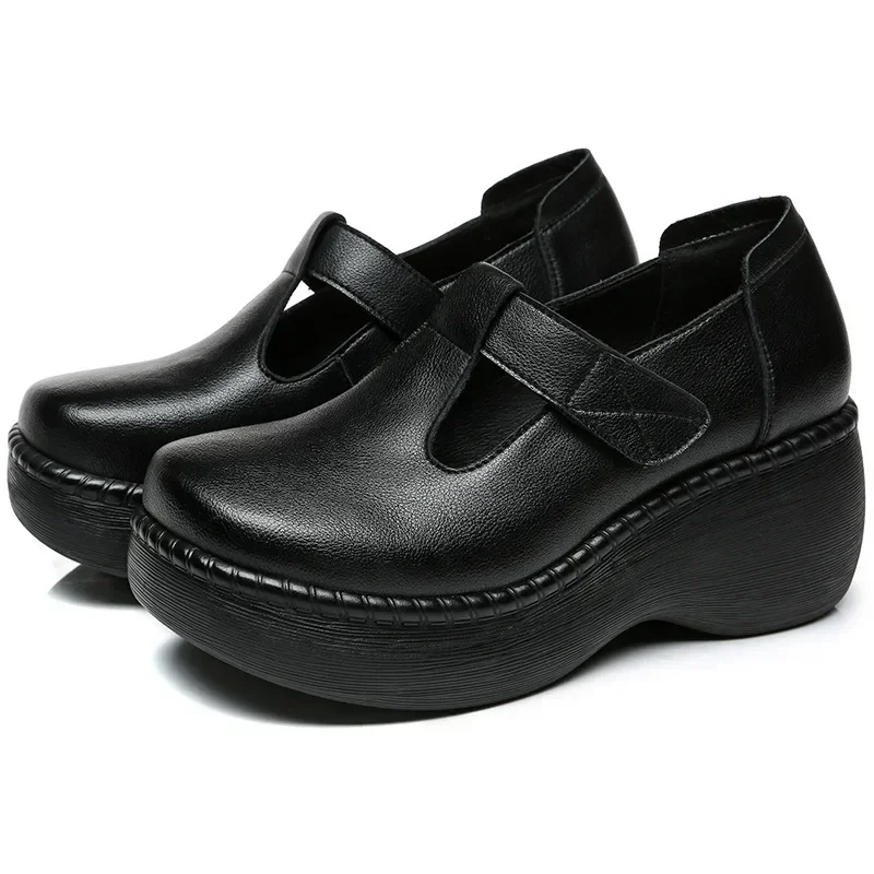 

2024Новые женские туфли на плоской платформе из натуральной кожи, повседневная обувь ручной работы на толстом каблуке в стиле ретро, женская обувь на платформе для отдыха