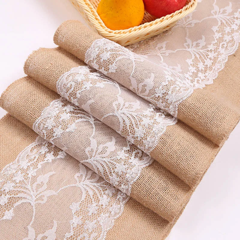 Vintage Natural Burlap Imitated Jute Linen Table Runner for Wedding Christmas Party Table Runners Restaurant Table Decorations