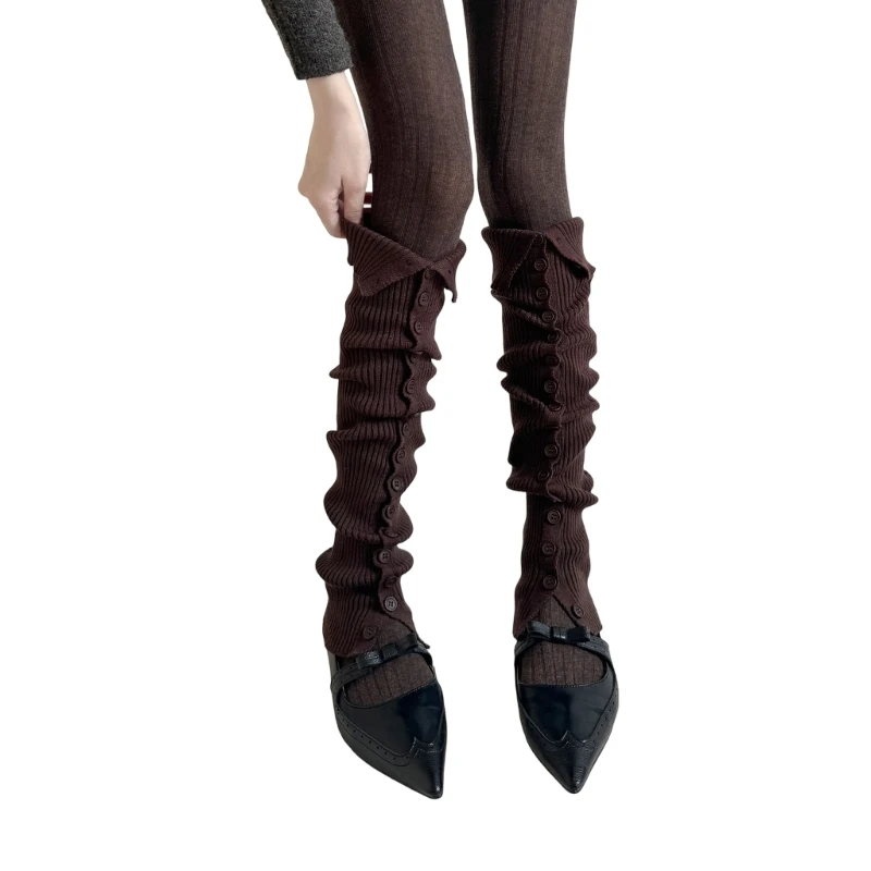 E15F Winter Acrylic Leg Warmers Button Design Comfortable Thermal Ankle Socks