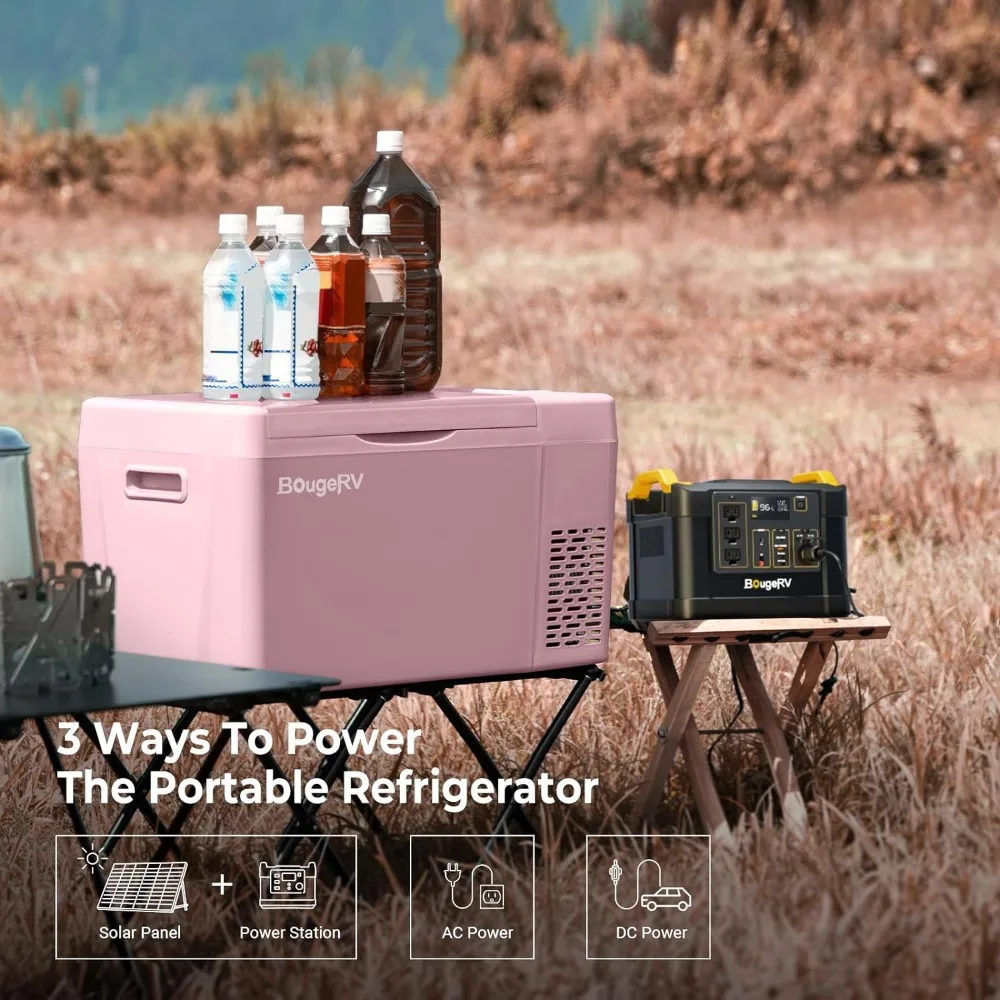 Pink 23Quart Portable Refrigerator, 12 Volt Fridge 22L, Portable Freezer Compressor Cooler 12/24V DC 110~240 Volt AC