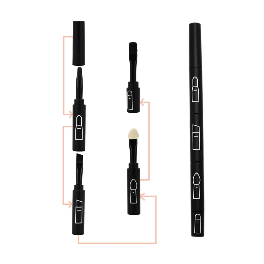 

4-In-1 Makeup Set Portable Lip Eyeliner Brush Concealer Brush Tools For Travel Black 4 Section Lightweight Easy Carry