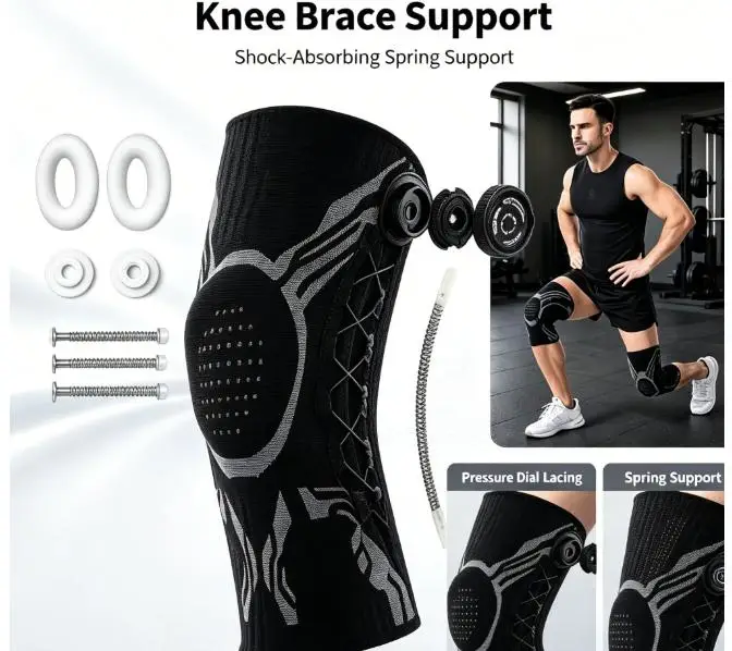 Adjustable Knob Sports Knee Brace With Patella Pad Spring Support Compression Knee Sleeve, Meniscus Relief Protective Leg Guard