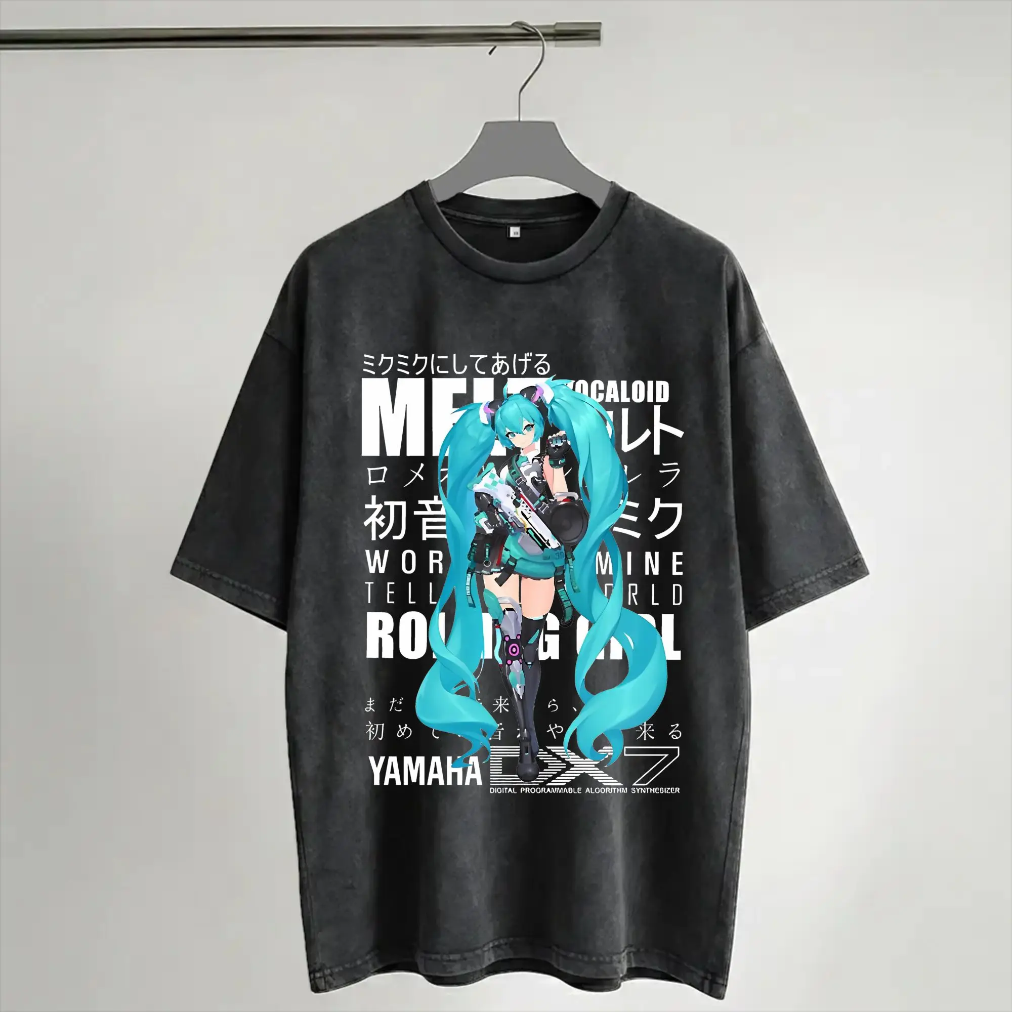 

Hatsunes Mikus Washed T Shirt Streetwear Hip Hop Vintage T-Shirts Tee Shirt Men Women Short Sleeve Oversize