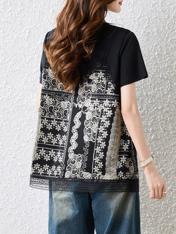 Faionable Vielseitiger Blumendruck ort Sve 2025, Sommer, neues Design Sensation Dr. T-Shirt, klein, rund, Ne