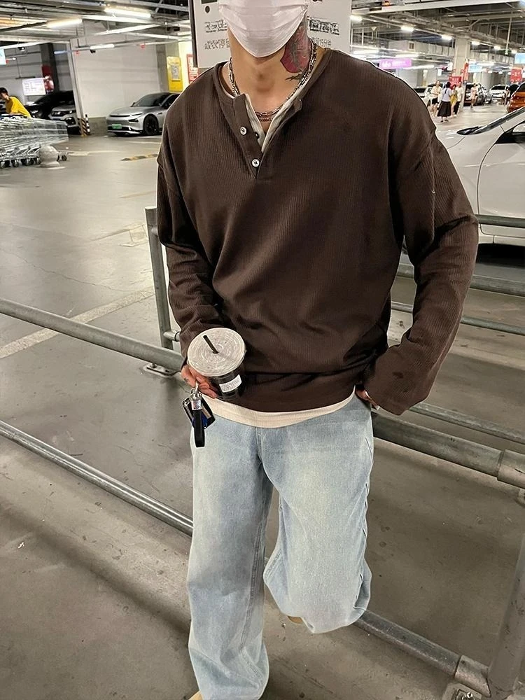 

Поддельный мужской свитшот из двух частей Harajuku, модные новые топы в корейском стиле Y2k, винтажные эмо-дешевые брендовые теплые мужские пуловеры без логотипа