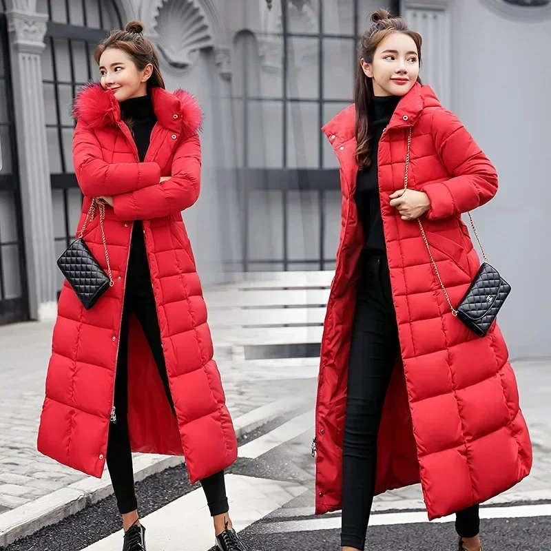 2023 Autumn Winter Fashion Brown Black Warm Thick Down Coat Jacket Women Oversize Vintage Luxury Hooded Long Coats Parka Female