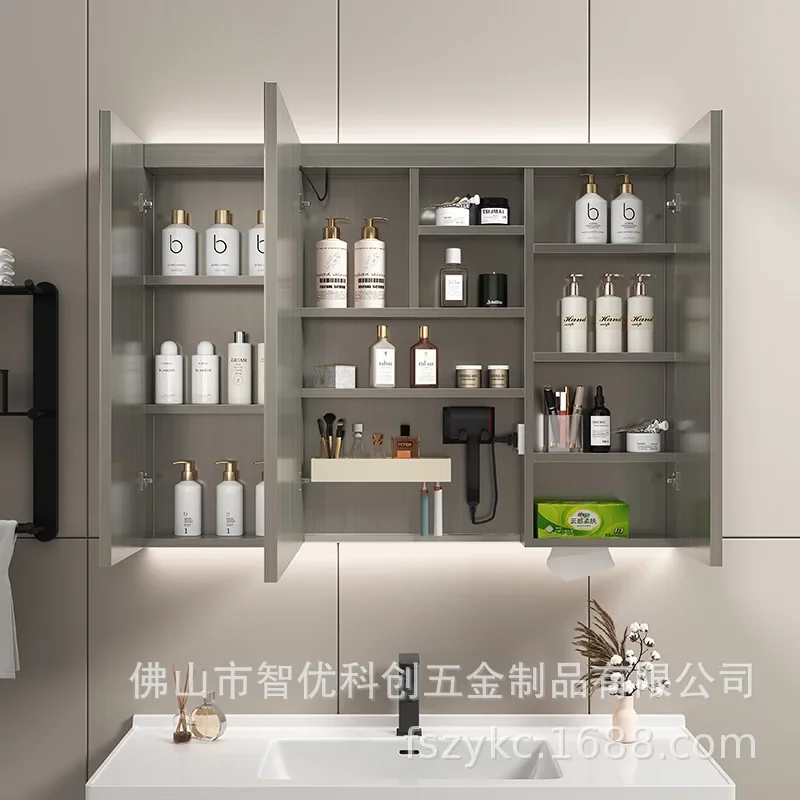 Stainless steel mirror cabinet bathroom storage integrated mirror box heightening mirror cabinet 90 high bathroom