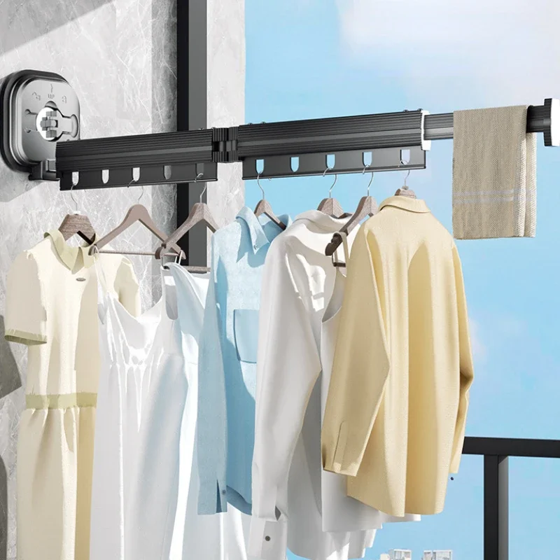 No Punching Suction Cup Clothes Hanger Retractable Wall Mounted Laundry Drying Rack Collapsible Laundry Clothesline Space Saving