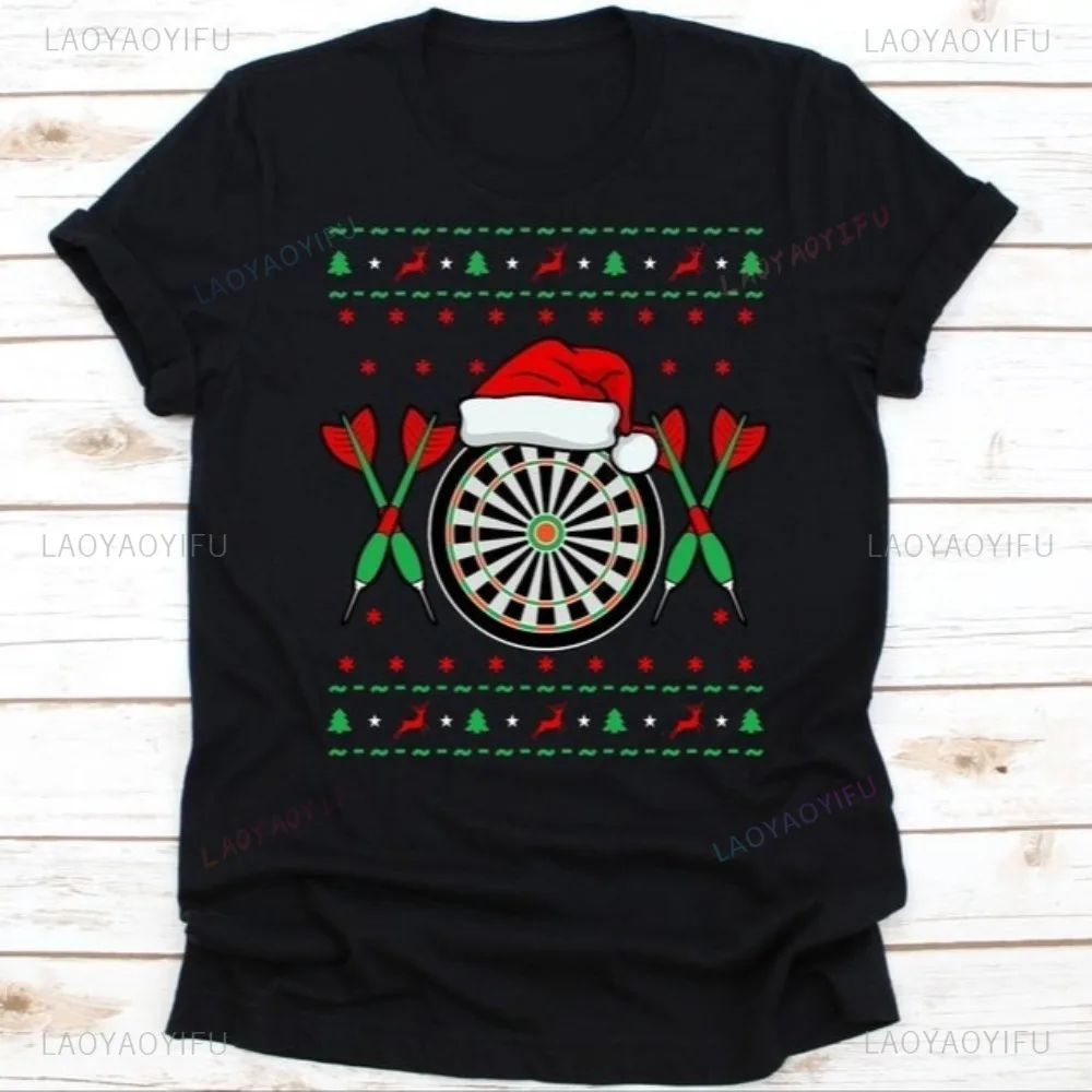 Christmas Darts Throwing Bullseye Dart Lover T Shirt Santa Hat Design DartBoard Target Shooting Dartist T-shirt Casual Loose Tee