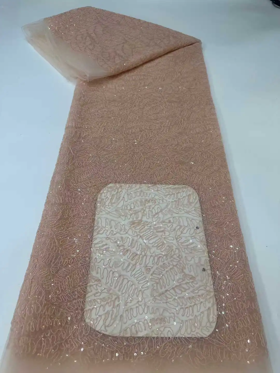 

2025 новейшая 5-ярдовая африканская тюлевая кружевная ткань высокого качества с вышивкой, нигерийская кружевная ткань с блестками для свадебных платьев