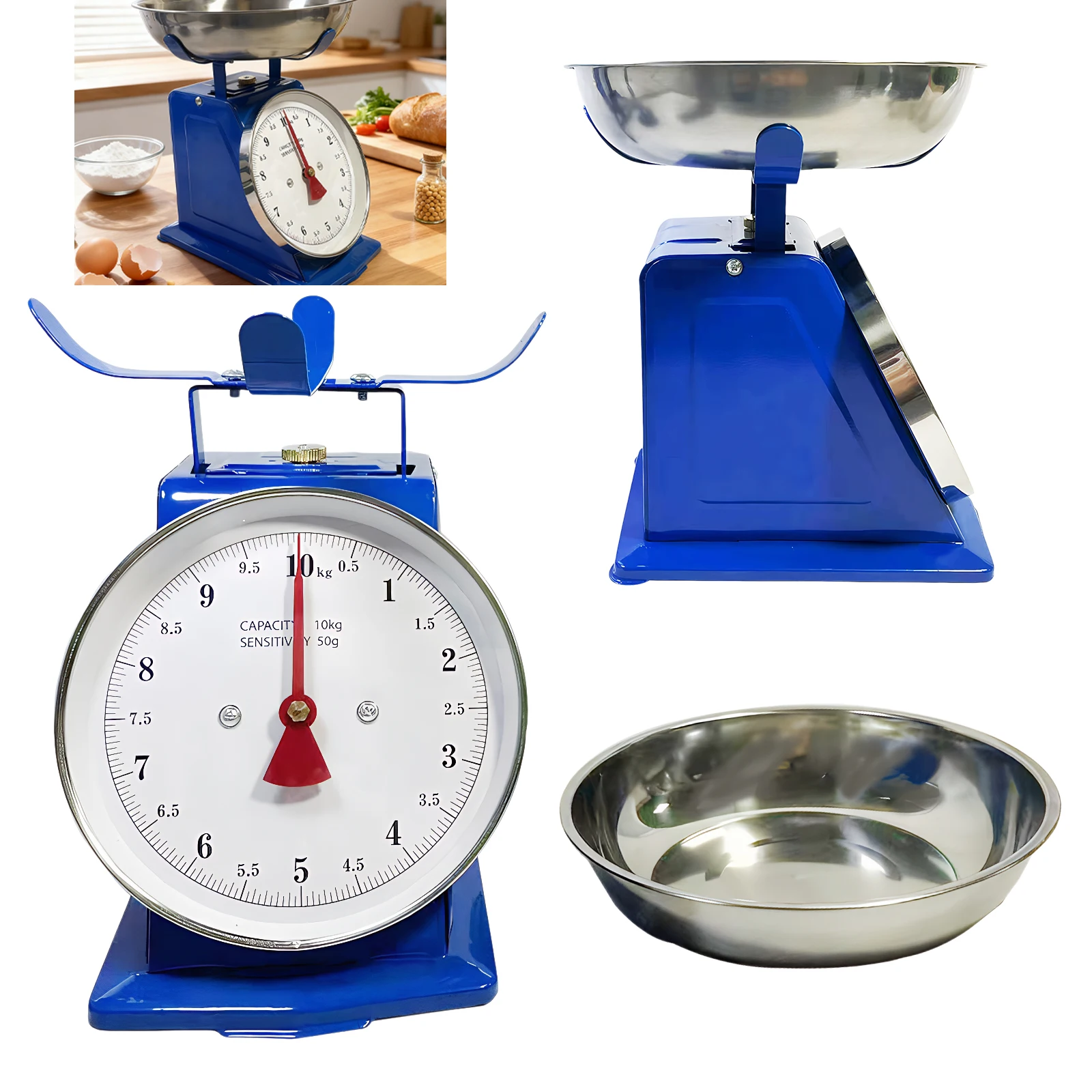 

10Kg Multifunctional Kitchen Scale with Detachable Tray Vintage Mechanical Kitchen Scale for Farmhouse Decor & Meal Prep
