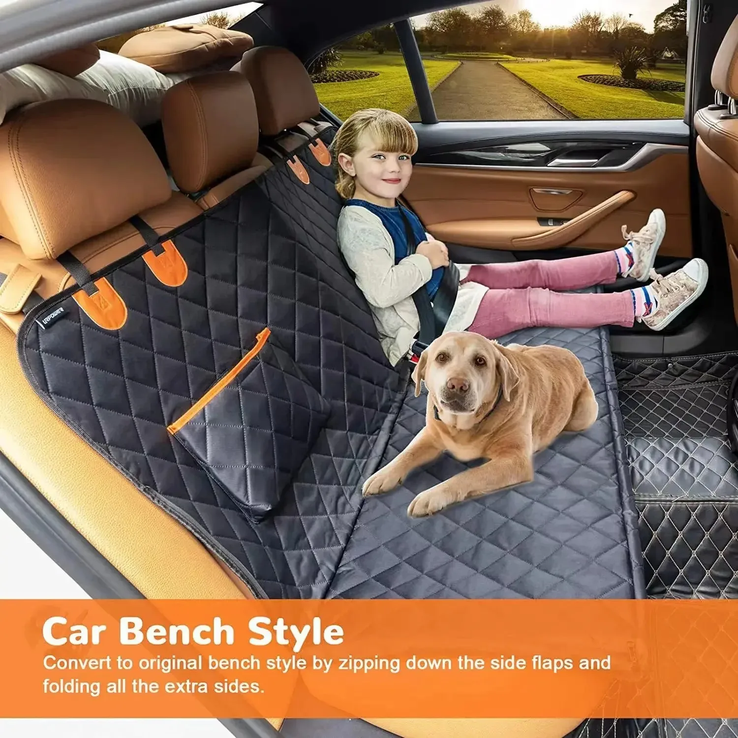 Back Seat Extender for Dogs-Supports Waterproof Dog Car Seat Cover Hard Bottom-Detachable Scratch Proof Nonslip Soft Hammock