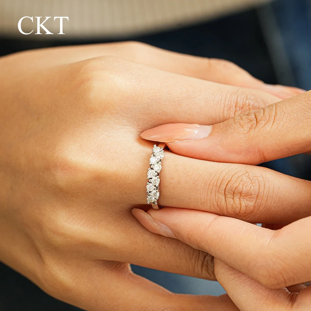 CKT Luxury 18k White Gold Hip-hop Asymmetrical Rings for Women's Diamond Mossanite Platinum Pt950 Ring Wedding Bands Jewelry