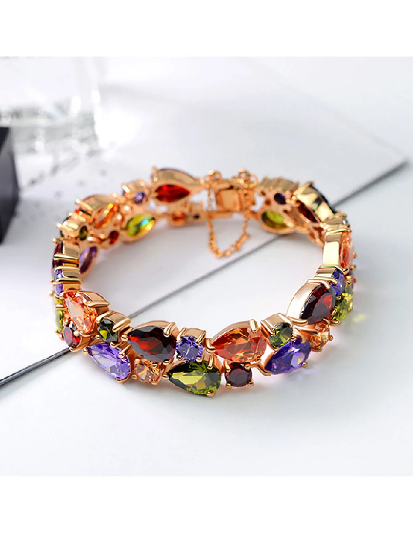 GMGYQ Hot Selling Classic Fashion Shiny Rose Gold Color Multi Zirconia Bracelets for Elegant Ladies Commute Jewelry Accessories