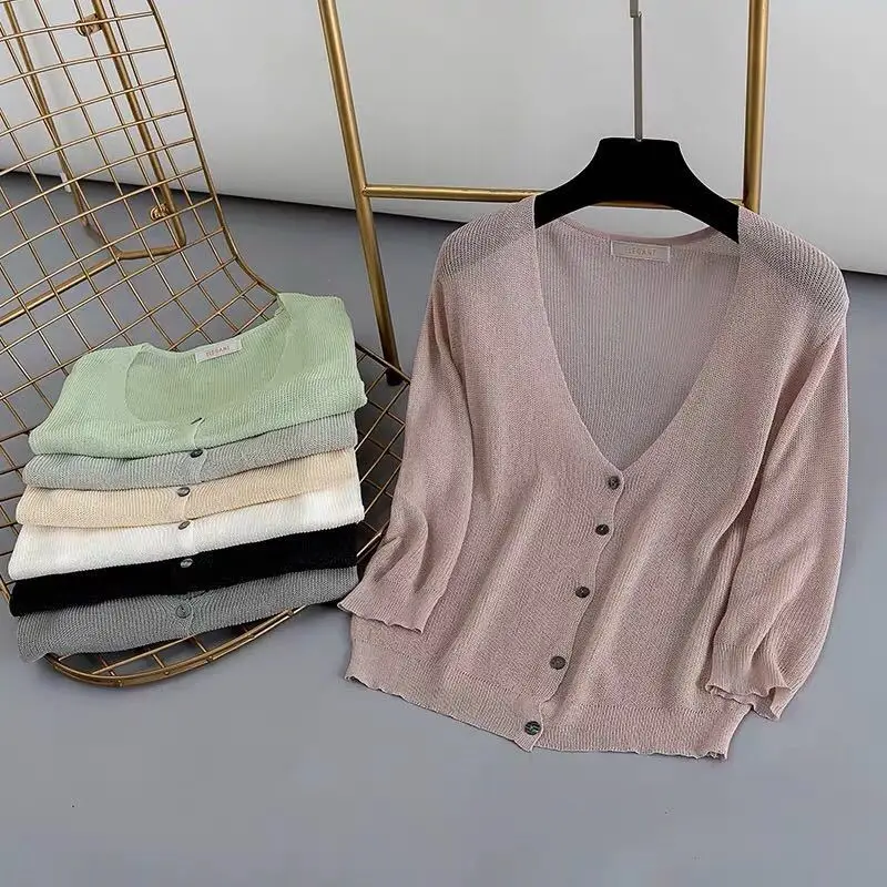 Sun-proof Transparent Shirt Female Long Sleeve Top Solid Color Summer Loose Chiffon Blouse Korean Fashion Cardigan Ladies Z498