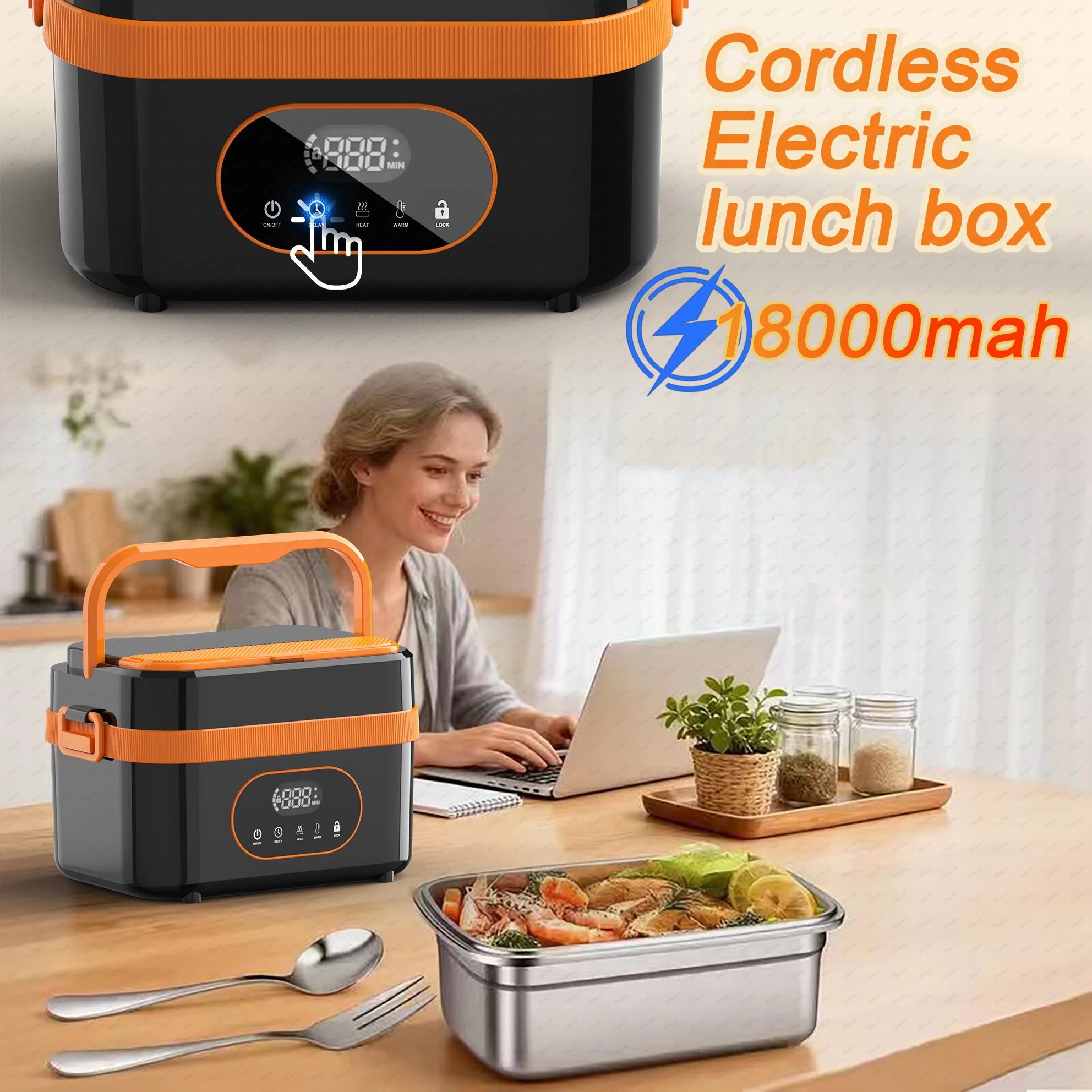 

Gison Electric Heated Lunch Box Food Warmer 1.5L60W Outdoor Car Travel Office18000mah battery Portable No water fast heating Box