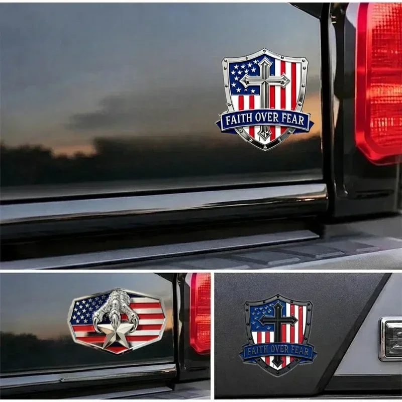 3D Raised Metal Design USA Faith Family Emblem Faith Family Freedom Slogan Durable Zinc Alloy Auto Badge