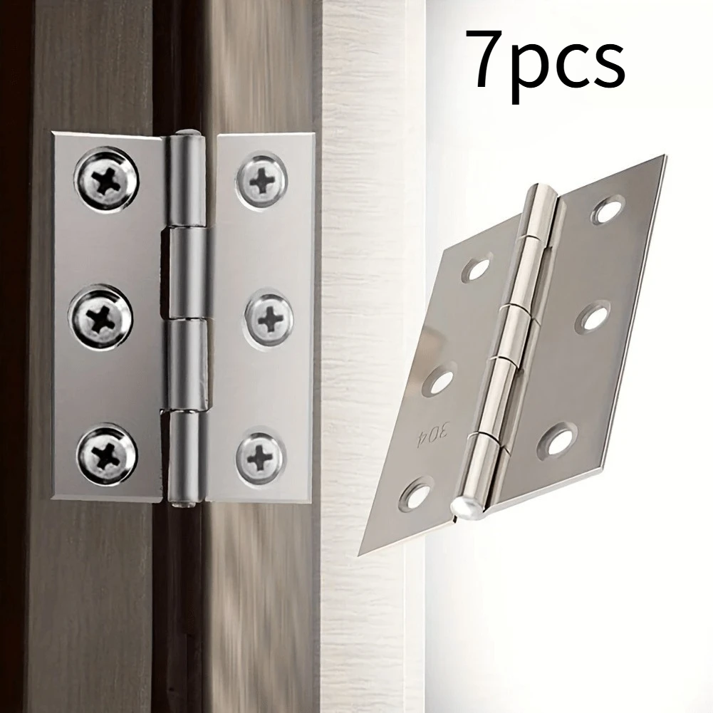 7pcs Durable Stainless Steel Flat Hinges - Sleek Design for Cabinets, Windows & Wooden Boxes | Home Improvement Essentials
