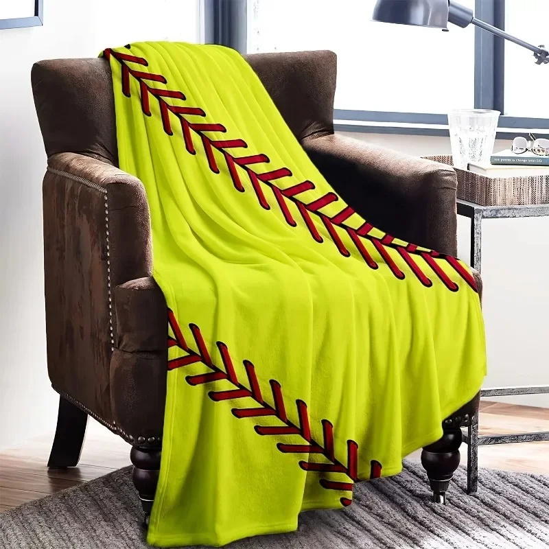 

Softball Patterned Bed, Sofa Blanket Living Room Sofa Office Blanket Gift for Friends Napping Retro Ball Home Car Decoration
