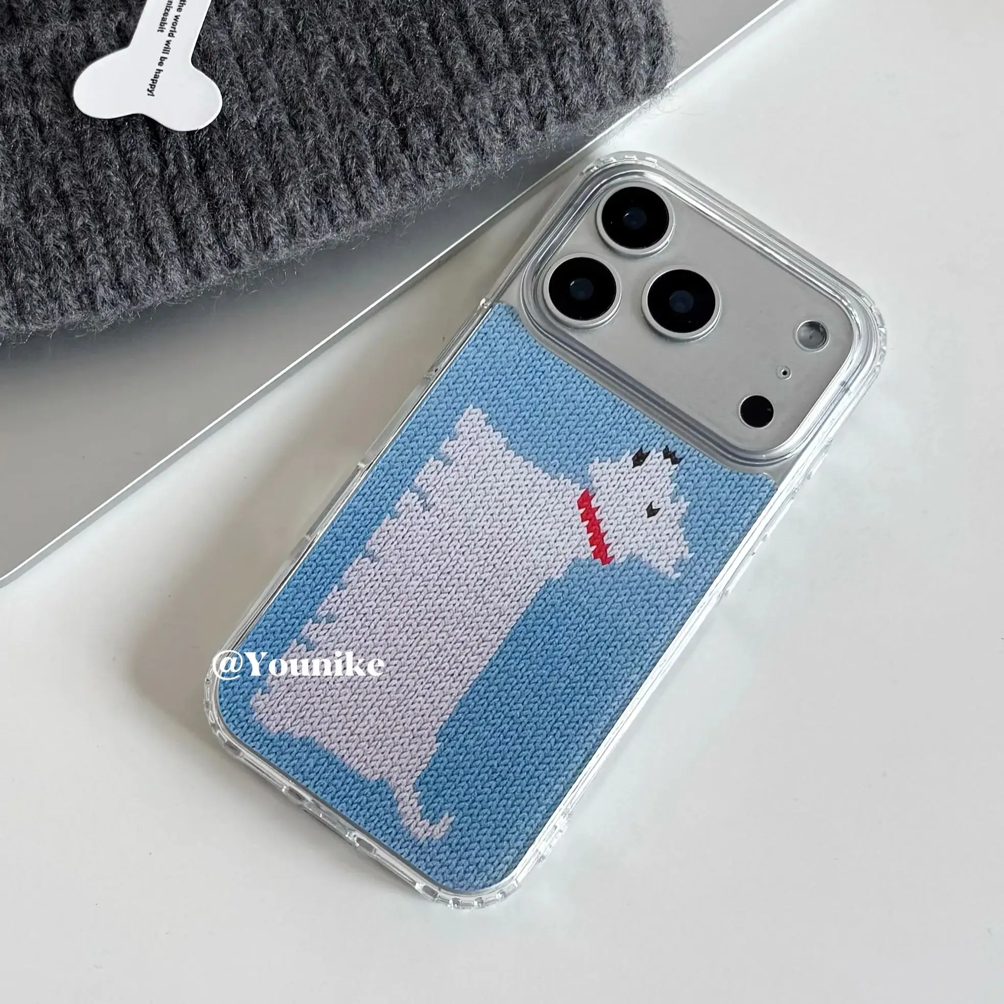 Korean Ins Knitted Printed Western Highland Dog Cute Phone Case For iPhone 17 16 15 14 13 12 11 Pro Max 7 8 Plus MINI Y2K Cover