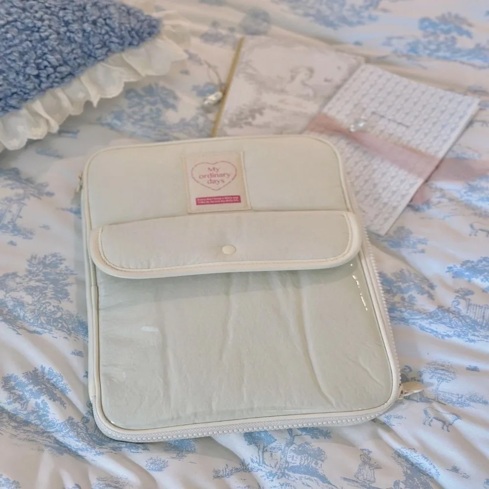 Stylish Buckle Design Computer Storage Bag Multi-Pocket Solid Color Clutch Bag 13/14inch Nylon Tablet Cover Daily Use