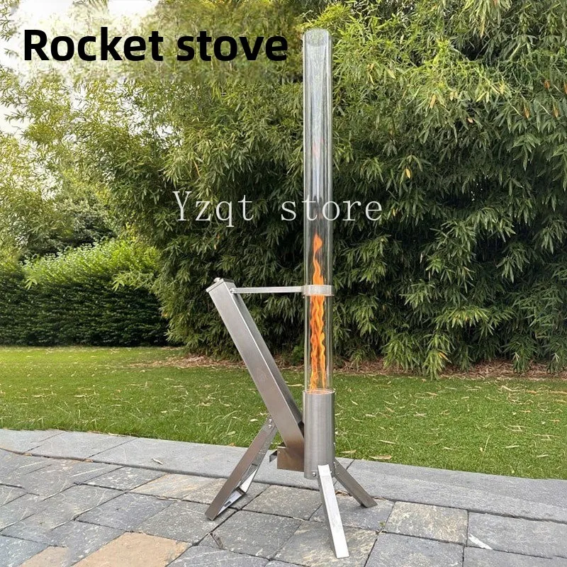 Outdoor Rocket Stove Home Heating  Camping Portable Heating  Stainless Steel Granular Stove Real Fire Fireplace View Fire
