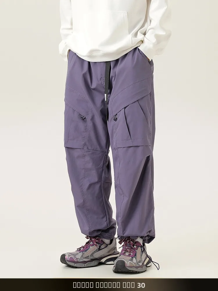 

NTED Japanese Style Retro Color Multiple Pockets Fleece Lined Cuffed Pants Winter Outdoor Loose Warm Straight Casual Lo...