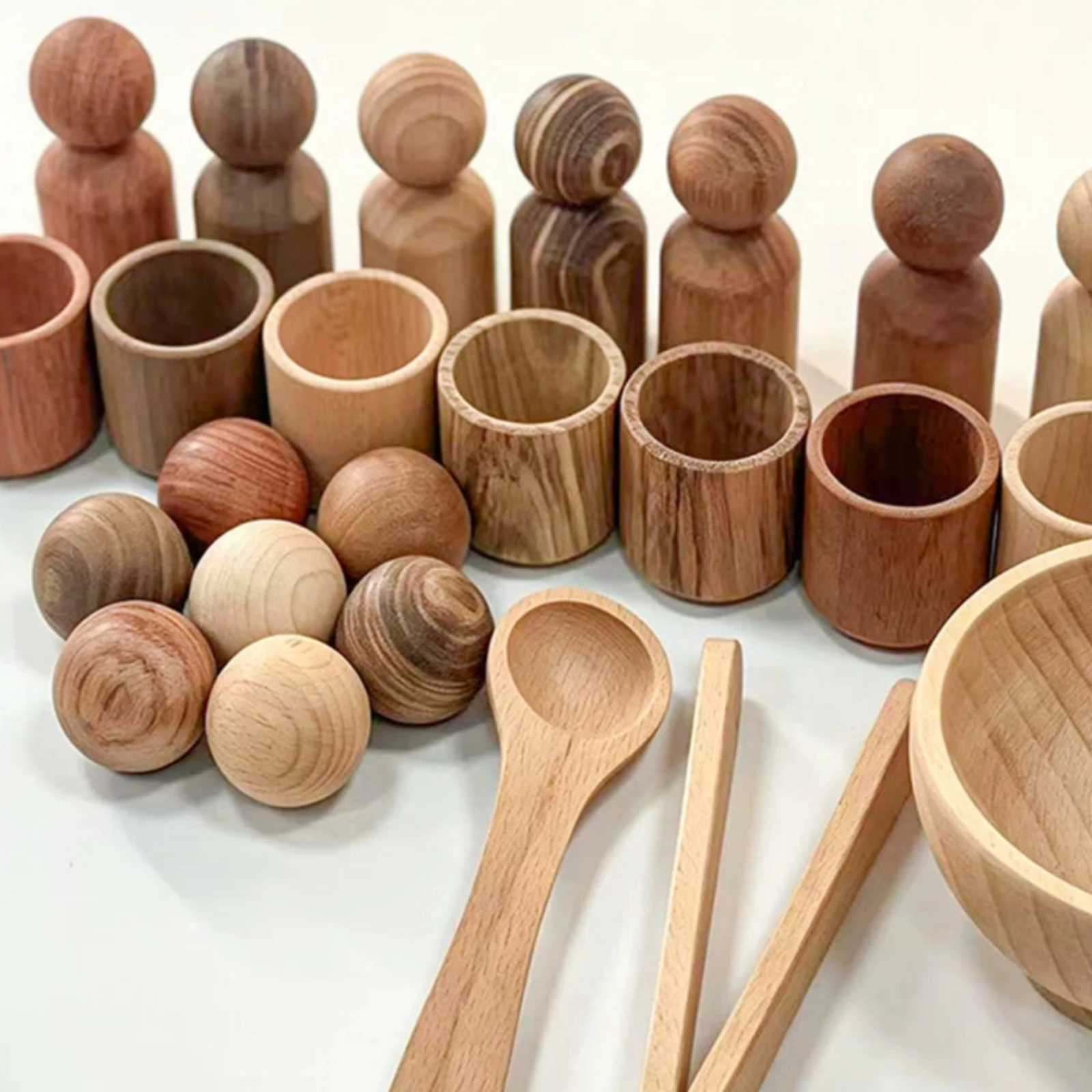 Wooden Ball and Cup Set Fine Motor Skill Wooden Sorting Toy with Bowl and Balls Color Sorting Activity Set Screenunplugged