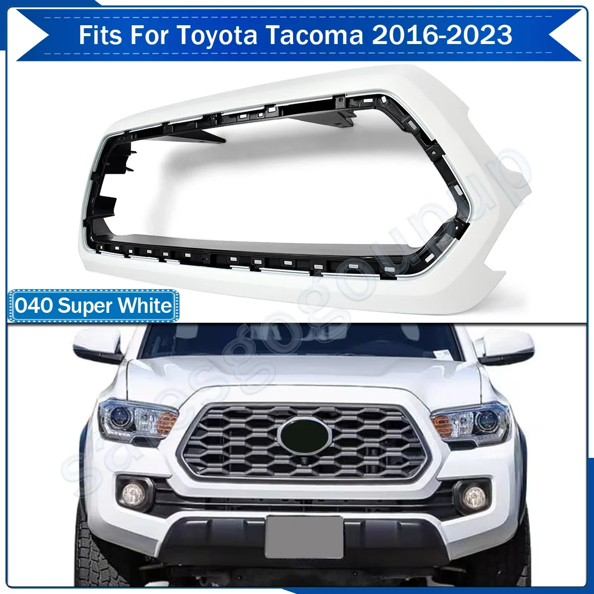 Grill Parts for Toyota Tacoma 16-2022 Super White Grille Outer Frame Surround+Bracket Holder