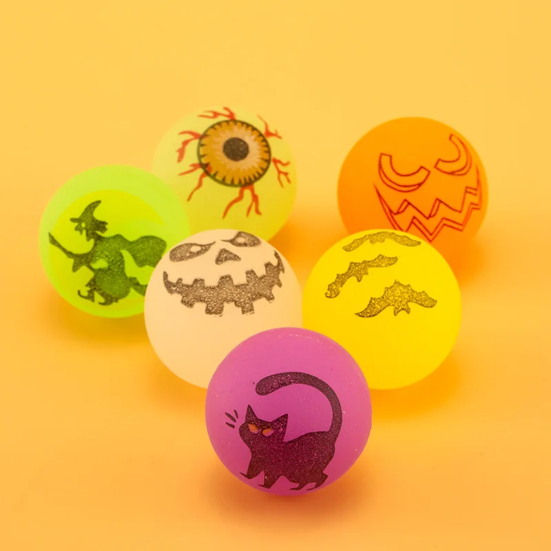 10Pc 27mm Luminous Pumpkin Witch Bounce Rubber Ball Toys for Kids Birthday Party Favos Pinata Fillers Halloween Party Decoration