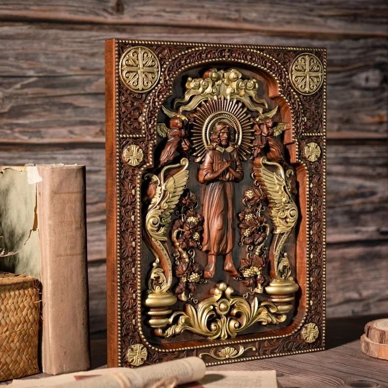 Vintage Jesus Icon of Ascension Wooden Jesus and Lion Home Living Holy Statue