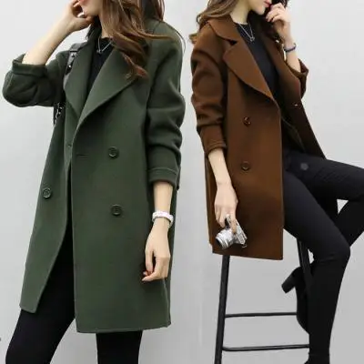

Autumn Winter Women's Casual Faion Coat Jaet Sweet Sle Loose Fit Long Sve Color Outerwear for Ladies