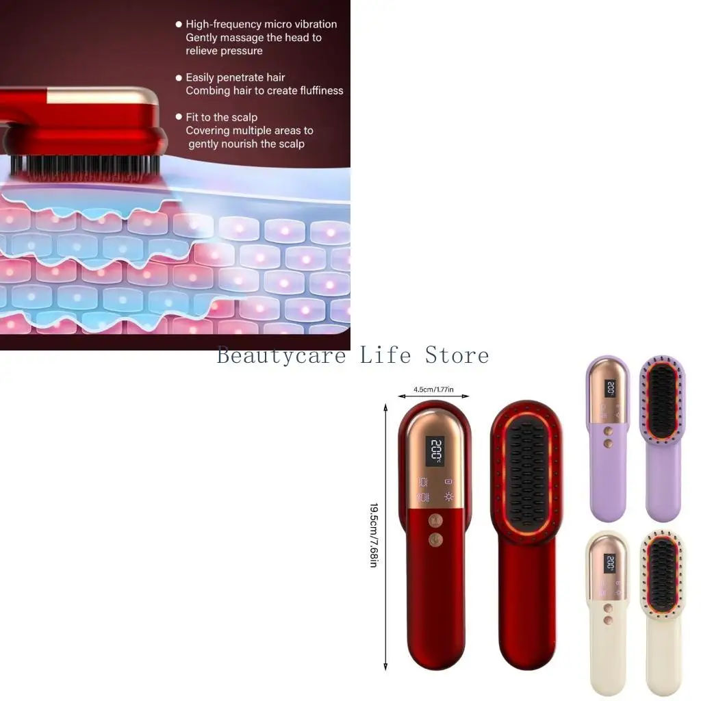 652C Hair Straightening Brush Practical Hair Comb Rechargeable Hair Styling Comb Massage Comb for Straight and Curly Hair