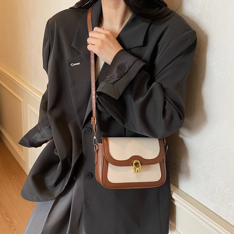 

2025 Vintage Color Block Square Bag Niche Shoulder Purse for Women, Retro Crossbody Tote Fashion Bag Minimalist Sling Bag​