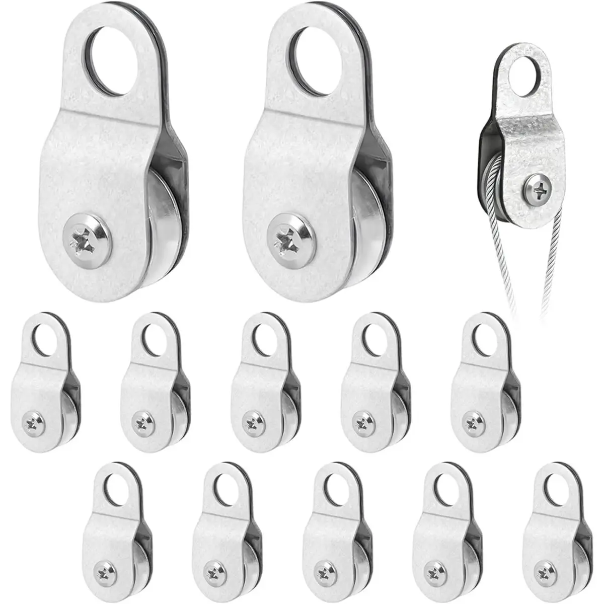 DT38 Pack of 12 Pulleys for Ropes, Pulley with 2 Ball Bearings, Pulley for 6 mm Ropes, Pulley Load Capacity 50 Kg